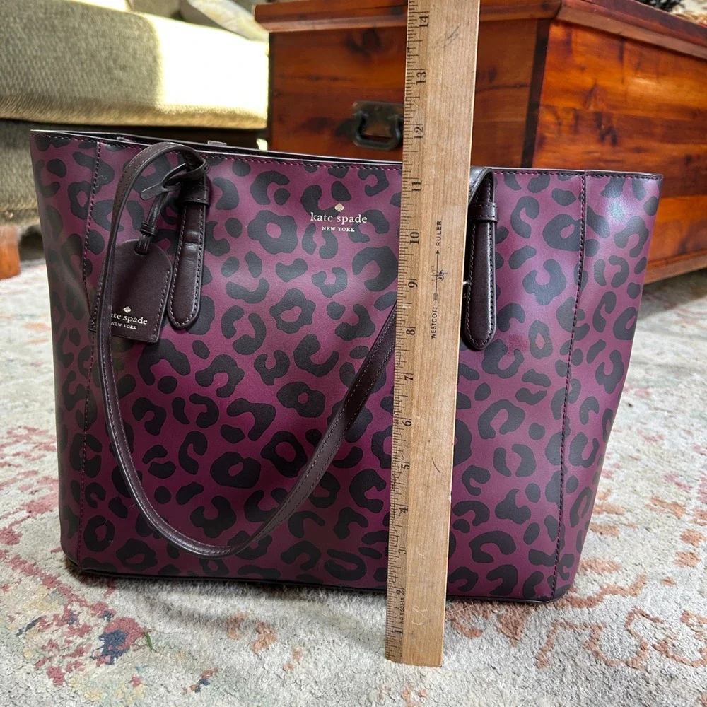 Kate Spade Tote Bag Womens Large Plum Black Leopard Animal Print Shoulder Bag